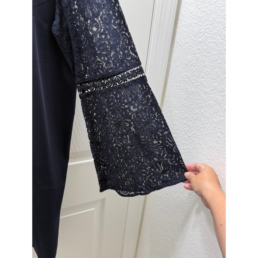 LOFT Navy Lace Sleeve Shift Dress Womens 18 NWT Long Bell Sleeve Cocktail Career - Picture 5 of 7